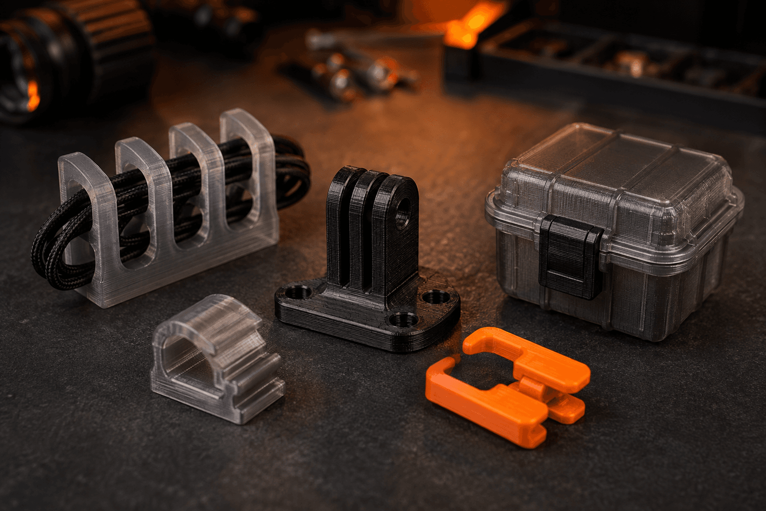 A selection of custom 3D printed functional parts and accessories